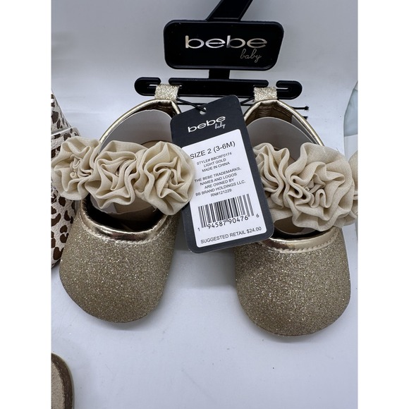 Baby Girl Shoes Lot 4 Pair Size 2 & 6-9m Leopard Gold Glitter White Sandals - Picture 4 of 6